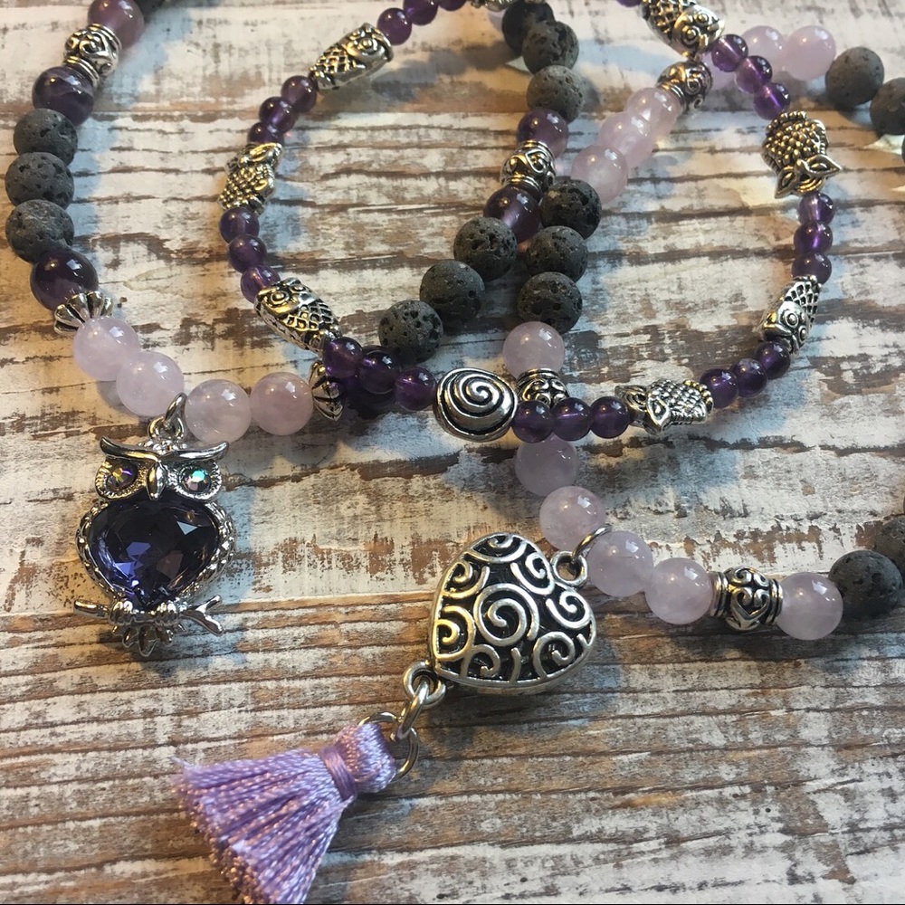 Hooty Owl Essential Oil Diffuser Bracelet Stack